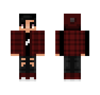 Boy In Red Flannel And Red Beanie