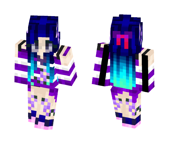 Download Free Aqua Ombre And Purple Flower Girl Skin for Minecraft image 1 Aqua Ombre And Purple Flower Girl - Girl Minecraft Skins - image 1