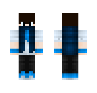 Guy brown hair wearing blue scarf
