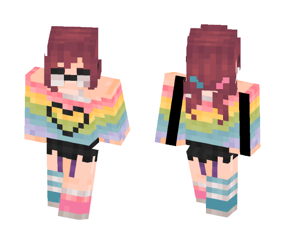 Download Free Rainbow Sweater Nerd Skin for Minecraft image 1 Rainbow Sweater Nerd - Female Minecraft Skins - image 1