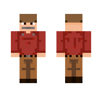 Red shirted hat man