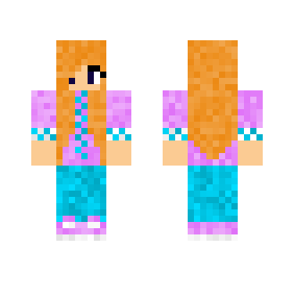 02 | Blue-Pink Girl ~ Orange Hair - Color Haired Girls Minecraft Skins - image 2
