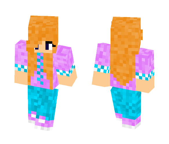 Download Free 02 | Blue-Pink Girl ~ Orange Hair Skin for Minecraft image 1 02 | Blue-Pink Girl ~ Orange Hair - Color Haired Girls Minecraft Skins - image 1