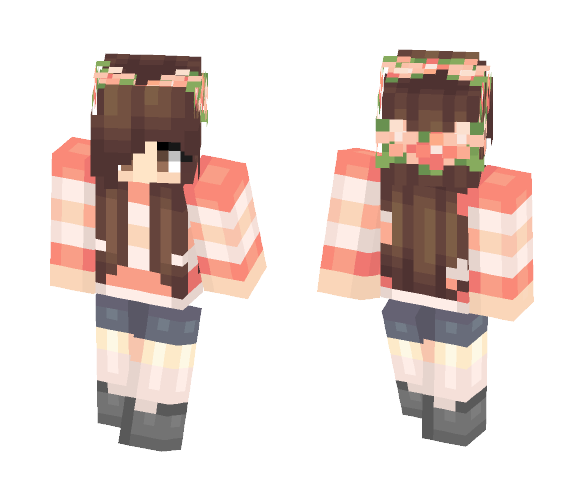 Brown haired Flower Crown - Flower Crown Minecraft Skins - image 1