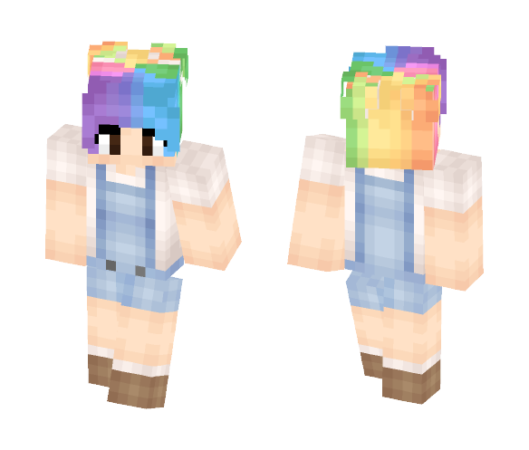 Rainbow Hair & Overalls - Female Minecraft Skins - image 1