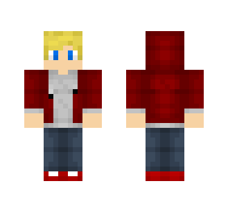 Blonde boy with red hoodie