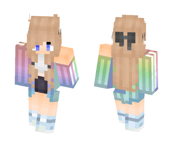 Girl / Brown Hair / Rainbow Outfit - Color Haired Girls Minecraft Skins - image 1