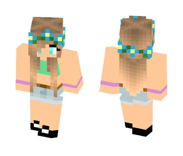 Cute Green Crop Top W/ Blue Flowers - Female Minecraft Skins - image 1