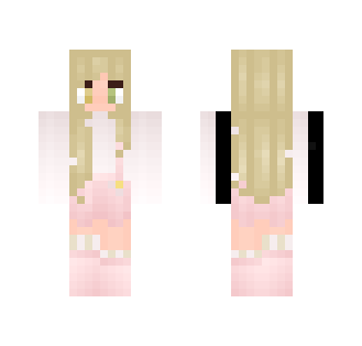blonde with pink overalls!