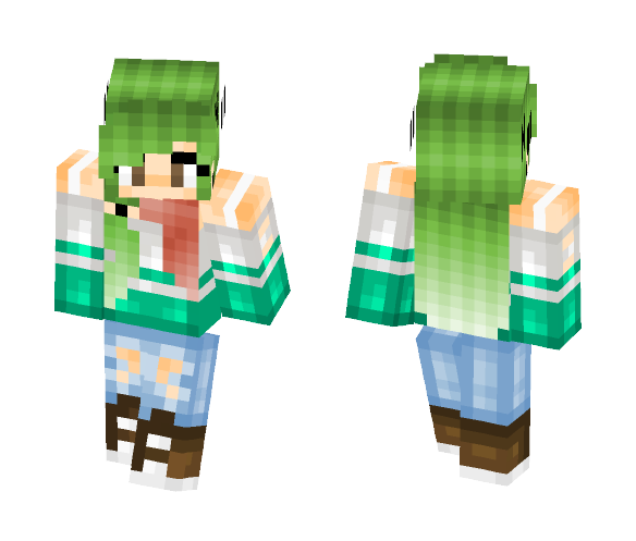 Green Hair High School Girl - Color Haired Girls Minecraft Skins - image 1