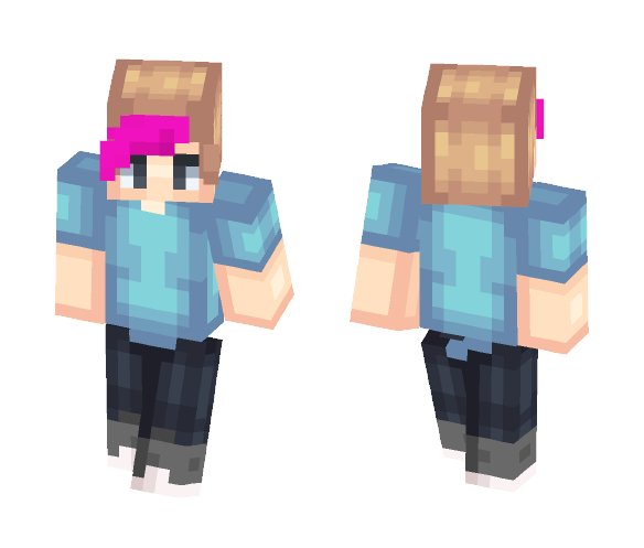 Download Free Blue Shirt Blonde with Pink Hair =3 Skin for Minecraft image 1 Blue Shirt Blonde with Pink Hair =3 - Male Minecraft Skins - image 1