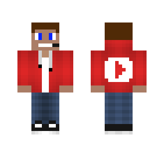 Red YouTube hoodie with headset