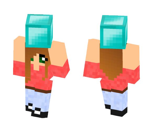 Girl Holding Diamond Block - Girl Minecraft Skins - image 1
