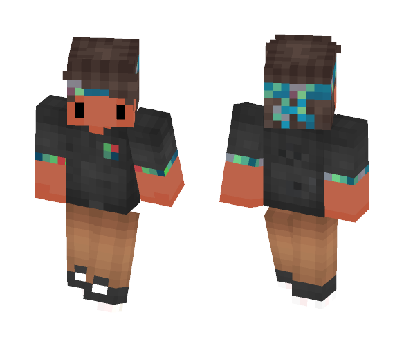 Download Free Gray shirt with Colorful headband Skin for Minecraft image 1 Gray shirt with Colorful headband - Male Minecraft Skins - image 1