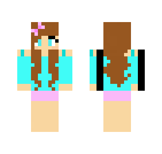 Girl in blue with bow