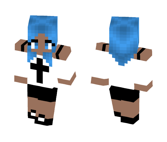 Download Free Blue Hair and Cross Shirt #3 Skin for Minecraft image 1 Blue Hair and Cross Shirt #3 - Interchangeable Minecraft Skins - image 1