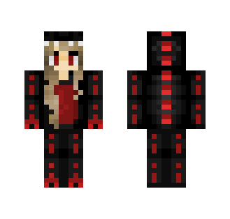 Girl In a Black and Red Dino Suit