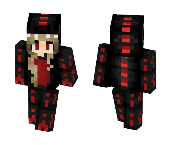 Download Free Girl In a Black and Red Dino Suit Skin for Minecraft image 1 Girl In a Black and Red Dino Suit - Girl Minecraft Skins - image 1