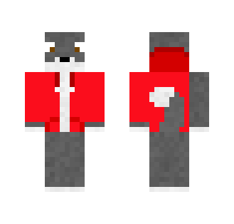 Grey wolf with red hoodie