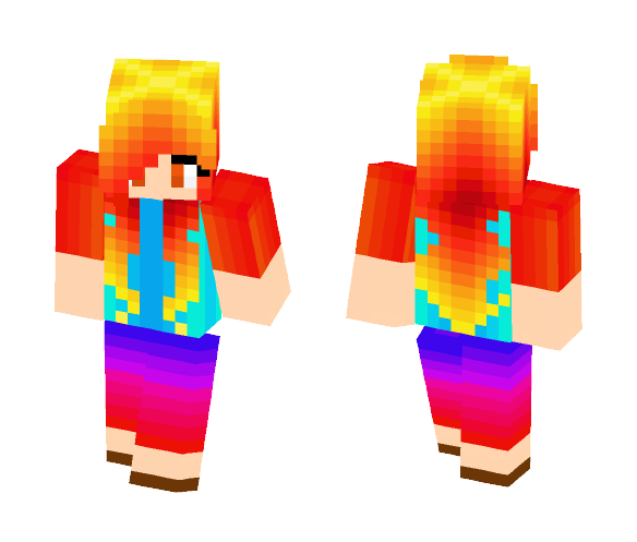 Flame Haired Rainbow Girl - Color Haired Girls Minecraft Skins - image 1